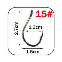 W.P.E Brand 1 pack Fishing Hook Size 7#-15# Barbed Hook High-Carbon Steel Single Circle Carp Fishhook Jig Tackle Accessories