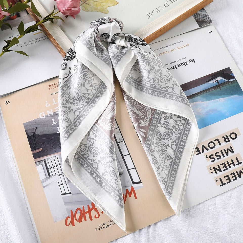 Haimeikang 60*60cm Square Silk Scarf Women Headband Fashion Print Neck Scarfs Office Hair Band Hand Kerchief Female Bandana