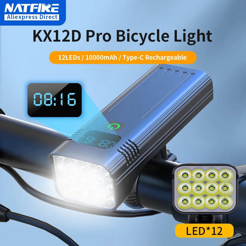 12 LED Bike Light 4800 Lumen USB C Rechargeable Aluminium MTB Bicycle Light 10000mAh Power Bank Headlight 6 to 12 LED