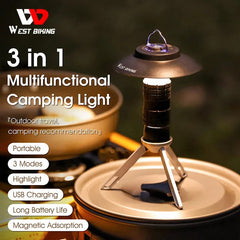 Portable Camping Light with Magnetic USB Rechargeable Camping Lantern Outdoor Led Flashlight Tent Camp Supplies