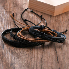 Vnox 4Pcs/ Set Braided Wrap Leather Bracelets for Men Vintage Life Tree Rudder Charm Wood Beads Ethnic Tribal Wristbands