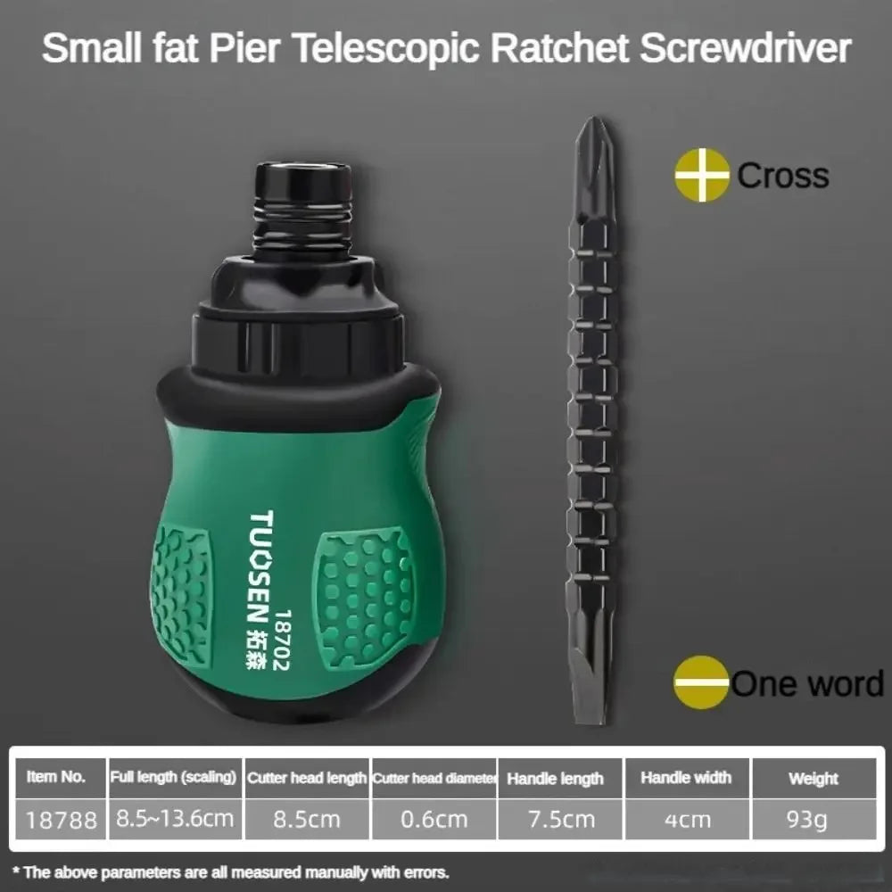 Short Handle Dual Purpose Telescopic Repair Tools Cross Groove Drill 13 in 1 Screwdriver Ratchet Screwdriver Set