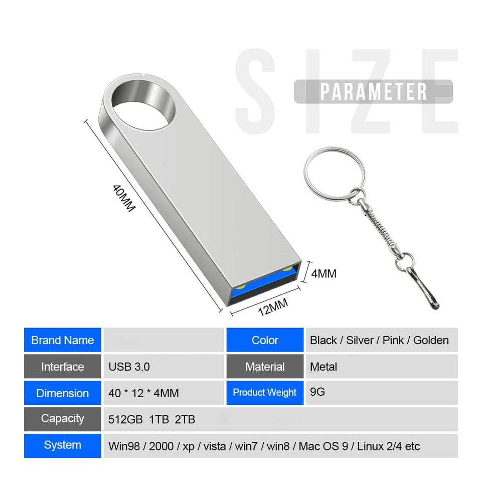 Super Usb 3.0 2TB Metal Pen Drive 1TB Cle Usb Flash Drives 512G Pendrive High Speed Portable SSD Memoria Usb Stick Free Shipping