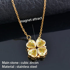 SINLEERY Unusual together 4 crystal heart flower pendant stainless steel necklace gold silver color chain XL333 ZD1 SSK