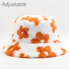 Winter Cow Leopard Faux Fur Fluffy Bucket Hats Women Outdoor Warm Sun Hat Soft Velvet Furry Fisherman Cap Girl Fashion Panama