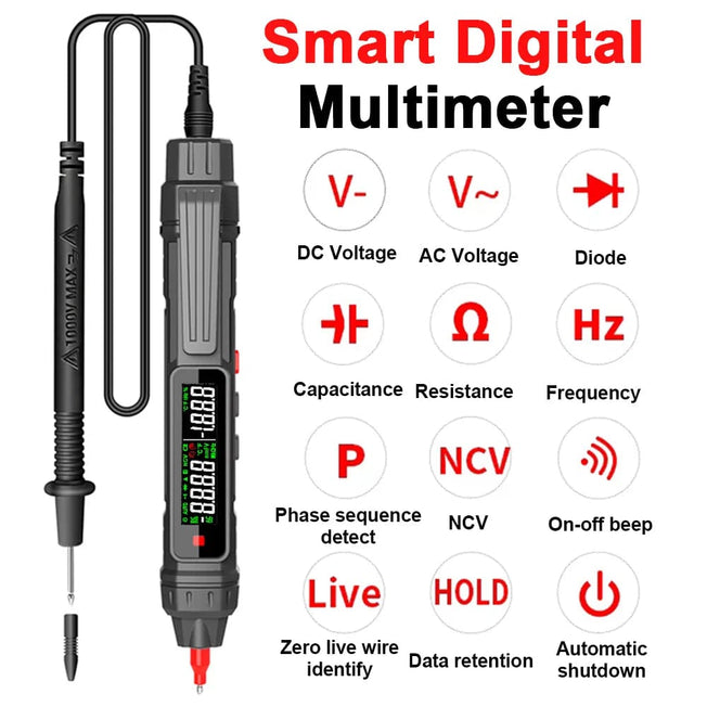 Smart Digital Multimeter 6000 Counts Non Contact High Precision Voltage Detector Pen Auto Range Capacitance OHm NCV Tester