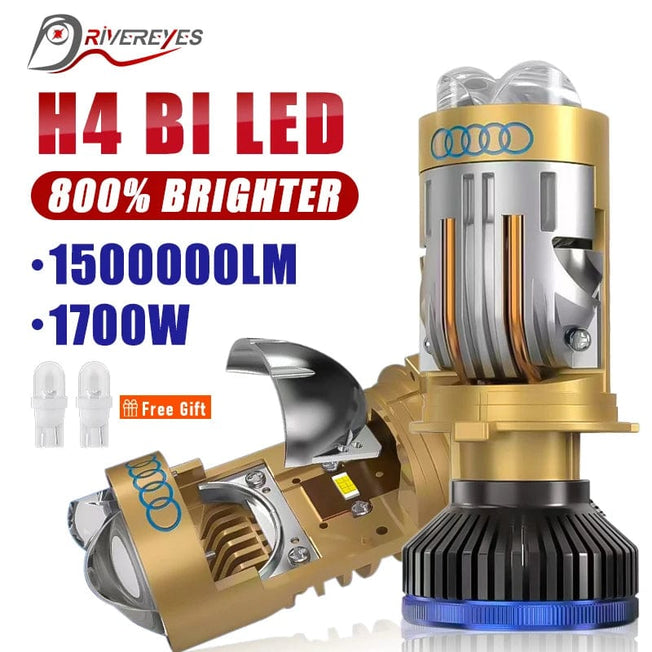 Bi LED H4 Projector Lens 1700W High Low Beam Car Bulbs Canbus 1500000LM H4 LED Auto Motorcycle LED Lamps With Lens Turbo