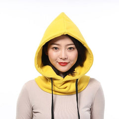 Sparsil Unisex Winter Cotton Hat Warm Thick Ear Neck Protection Beanies Women Men 2 Layer Hooded Collar Removable Drawstring Cap