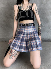 Harajuku Plaid Skirt Women Punk y2k High Waist Mini Tennis Skirts Uniform Chain Pocket A-line Streetwear Vintage Free Belt