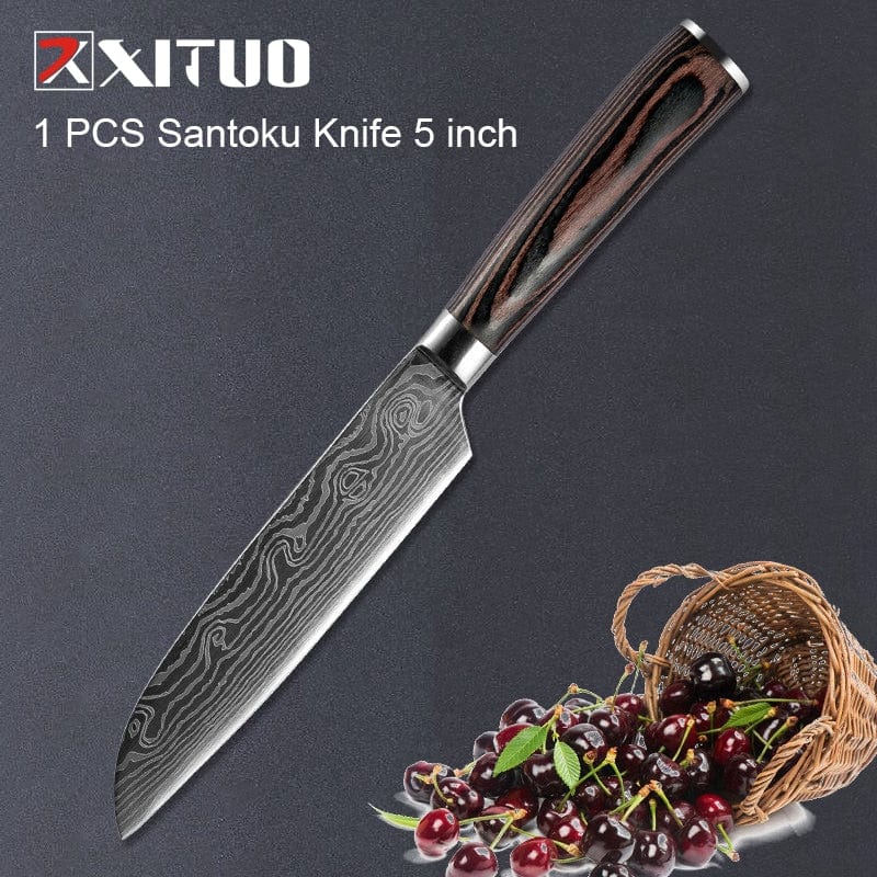 XITUO 1-5PCS set Chef Knife Japanese Stainless Steel Sanding Laser Pattern Knives Professional Sharp Blade Knife Cooking Tool - Wowza