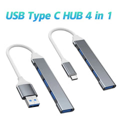 Mini USB Type C Hub 4Port Adapter USB3.1Multi Splitter 4in1 Docking Station UltraSlim SuperSpeed Aluminum For Computer Laptop PC