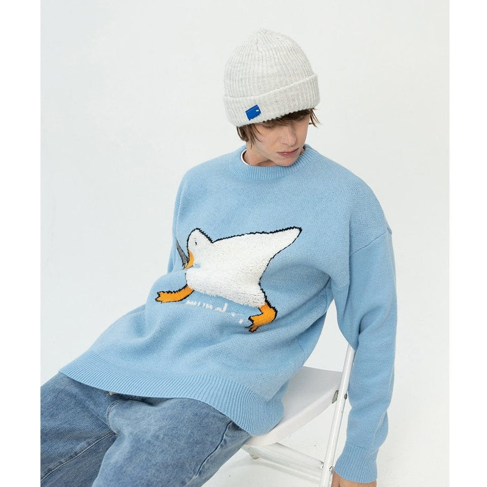 LACIBLE Streetwear Spring Autumn Sweater Men Women Goose Pattern Knitted Sweater Fashion Harajuku Cotton Casual Pullover Sweater