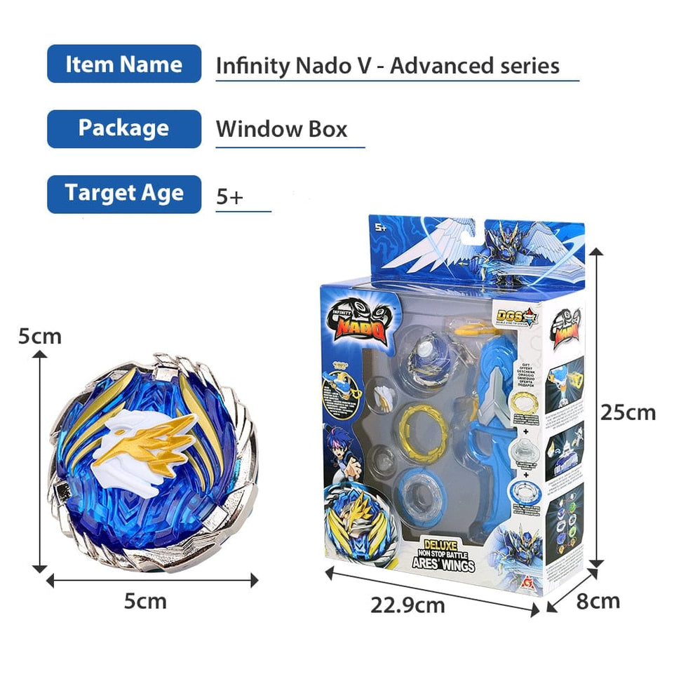 Infinity Nado 5 Deluxe Advanced Series Non Stop Battle Set Metal Spinning Top Gyro With Magnetic Launcher Anime Kid Toy