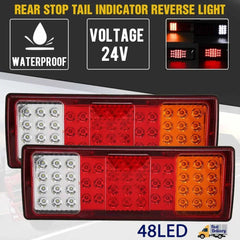 2pcs 24V 48 LED Car Trailer Truck Tail Lights Indicator Lamp Stop Rear Brake Turn Signal Light for Caravans Bus RV Camper