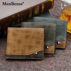 Men's Wallet Short Cross Section Youth Tri-fold Wallet Stitching Business Multi-card Zipper Coin Purse Wallet Passport Cover