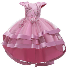 Kids Girl Cake Tutu Flower Dress Children Party Wedding Formal Dress for Girl Princess First Communion Costume