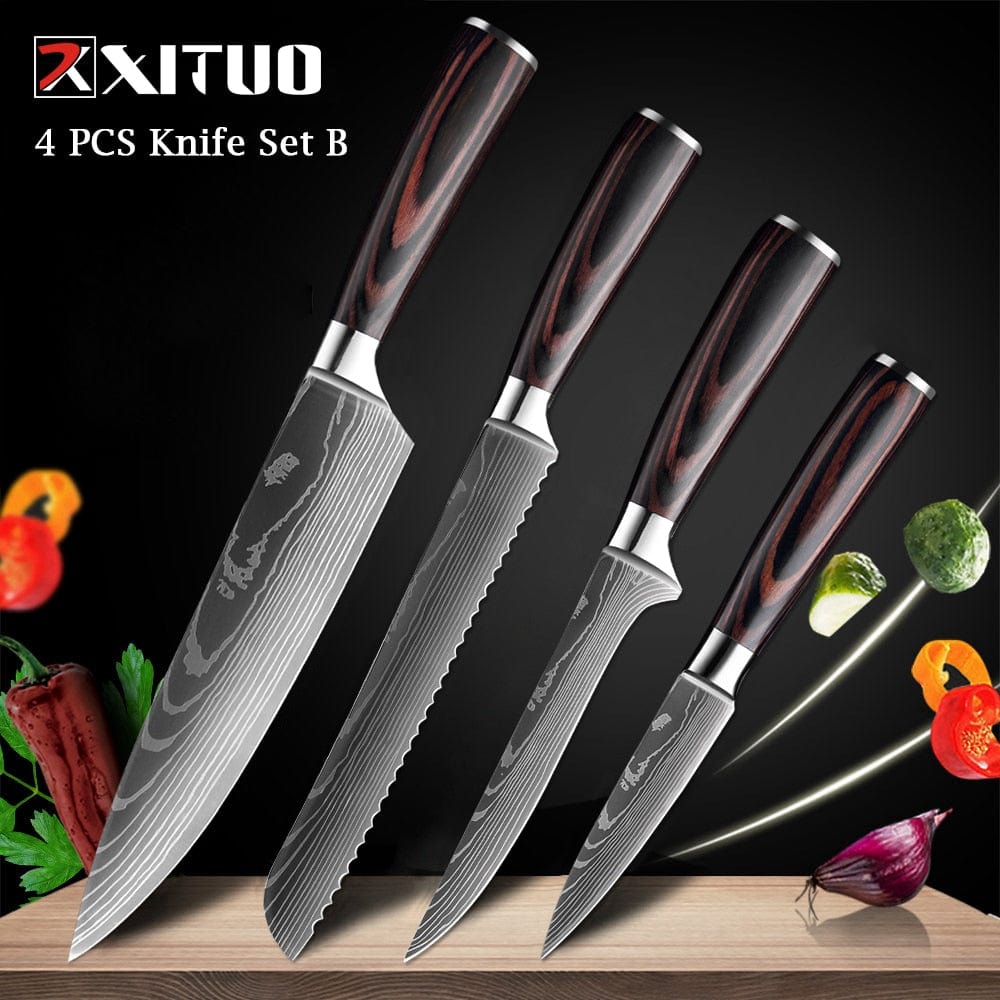 XITUO Chef knife 1-10 Pcs Set Kitchen Knives Laser Damascus Pattern Sharp Japanese Santoku Knife Cleaver Slicing Utility Knife - Wowza