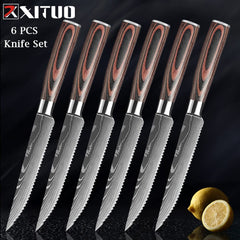 XITUO Chef knife 1-10 Pcs Set Kitchen Knives Laser Damascus Pattern Sharp Japanese Santoku Knife Cleaver Slicing Utility Knife - Wowza