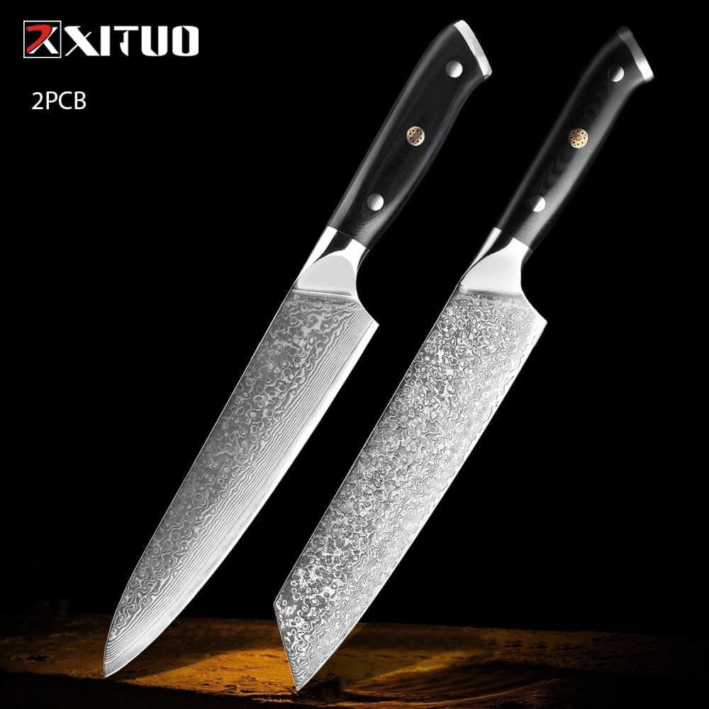 XITUO Damascus kitchen Knife 1-9PC 67 layers Japan Damascus steel Chef knife Sharp Sankotu Cleaver Boning Paring knife G10 handl - Wowza