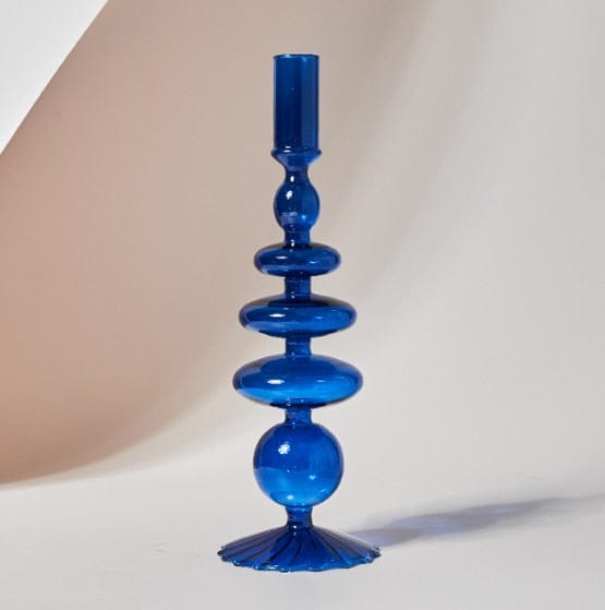 Blue Glass Candlesticks for Wedding Birthday Holiday Home Decoration Morden Decorative Glass Candle Holder 1PC