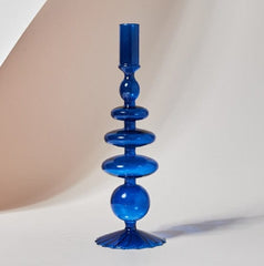 Blue Glass Candlesticks for Wedding Birthday Holiday Home Decoration Morden Decorative Glass Candle Holder 1PC