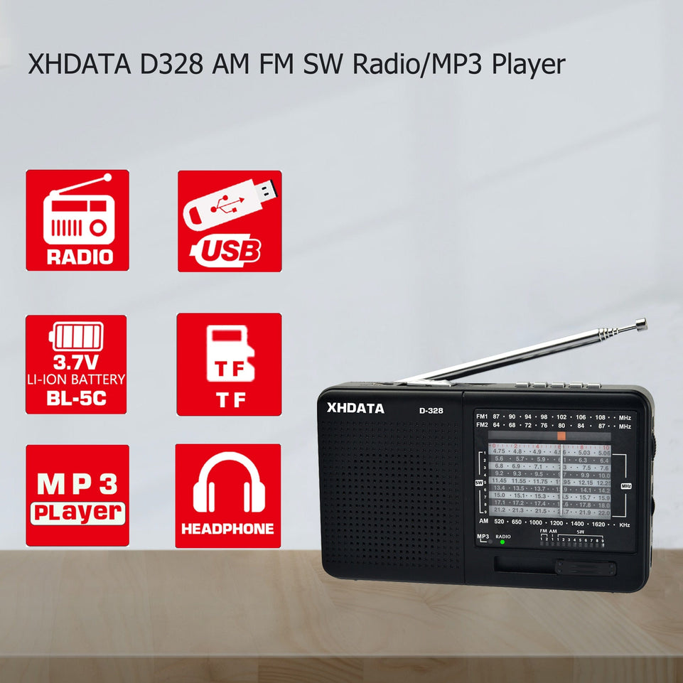 FM Radio AM SW Portable Shortwave Radio Band MP3 Player With TF Card Jack 4Ω/3W Radio Receiver