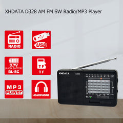 FM Radio AM SW Portable Shortwave Radio Band MP3 Player With TF Card Jack 4Ω/3W Radio Receiver