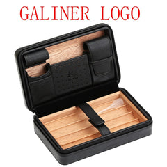 GALINER Charuto Cedar Wood Cigar Humidor Box Travel Leather Cigar Case Storage 4 Cigars Box Humidor Humidifier For Sigar