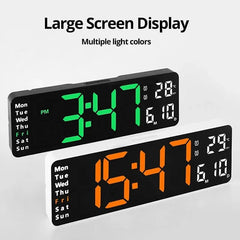 LED Digital Wall Clock 16 inch,Wall Mounted Remote Control Temperature Date Week Display Timer Dual Alarm Clock