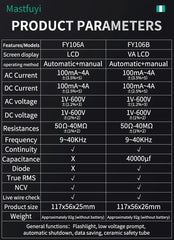 Mini Digital Multimeter Smart Electrician Tester For DC/AC Voltage Capacitance Ohm Hz NCV Professional Multitester