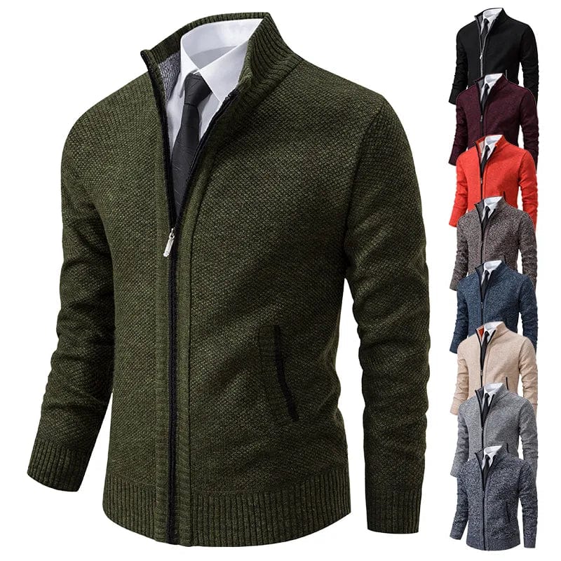 Autumn And Winter New Jersey Men's Casual Sports Coat Solid Colour Stand Collar Sweater Grab Fleece Warm Zipper Cardigan