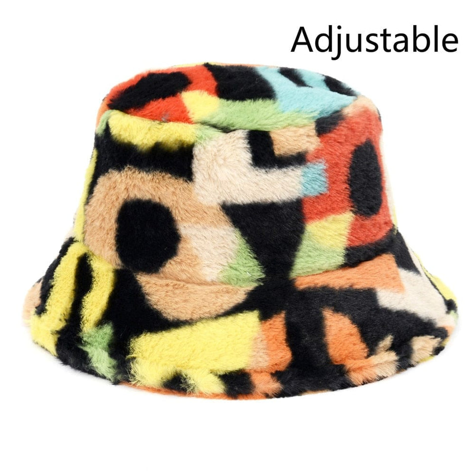 Winter Cow Leopard Faux Fur Fluffy Bucket Hats Women Outdoor Warm Sun Hat Soft Velvet Furry Fisherman Cap Girl Fashion Panama