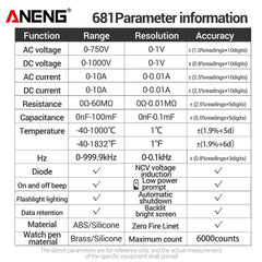 Digital Multimeter Professional, ANENG 681 Rechargeable Non-contact Voltage,Tester AC/DC  LCD Screen Current Tester