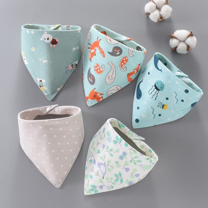 5Pcs/Set Baby Bibs Triangle Double Cotton Bandana Bibs Baby Boys Girls Babador Feeding Smock Infant Burp Cloth Baby Saliva Towel