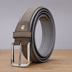 Men Suede Leather Belt With Oxford Fabric Strap Genuine Leather Luxury Pin Buckle Blue Belts For Men 3.5 cm and 4.0 cm Width