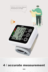 Wrist Digital Blood Pressure Monitor  English / Russian / Portuguese / Spanish Voice  Broadcast Tonometer