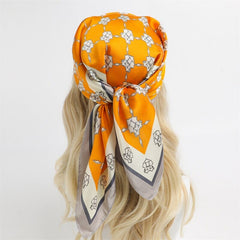 Female Silk Neck Scarf Letter D Print Square Hair Scarves Foulard Head Band Shawls And Wraps Neckerchief Bandana 70*70cm