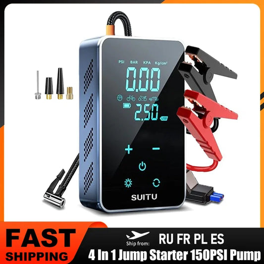 Car Jump Starter Air Pump Portable Power Bank LED Lighting Tyre Inflator Battery Charger Booster Starting Device