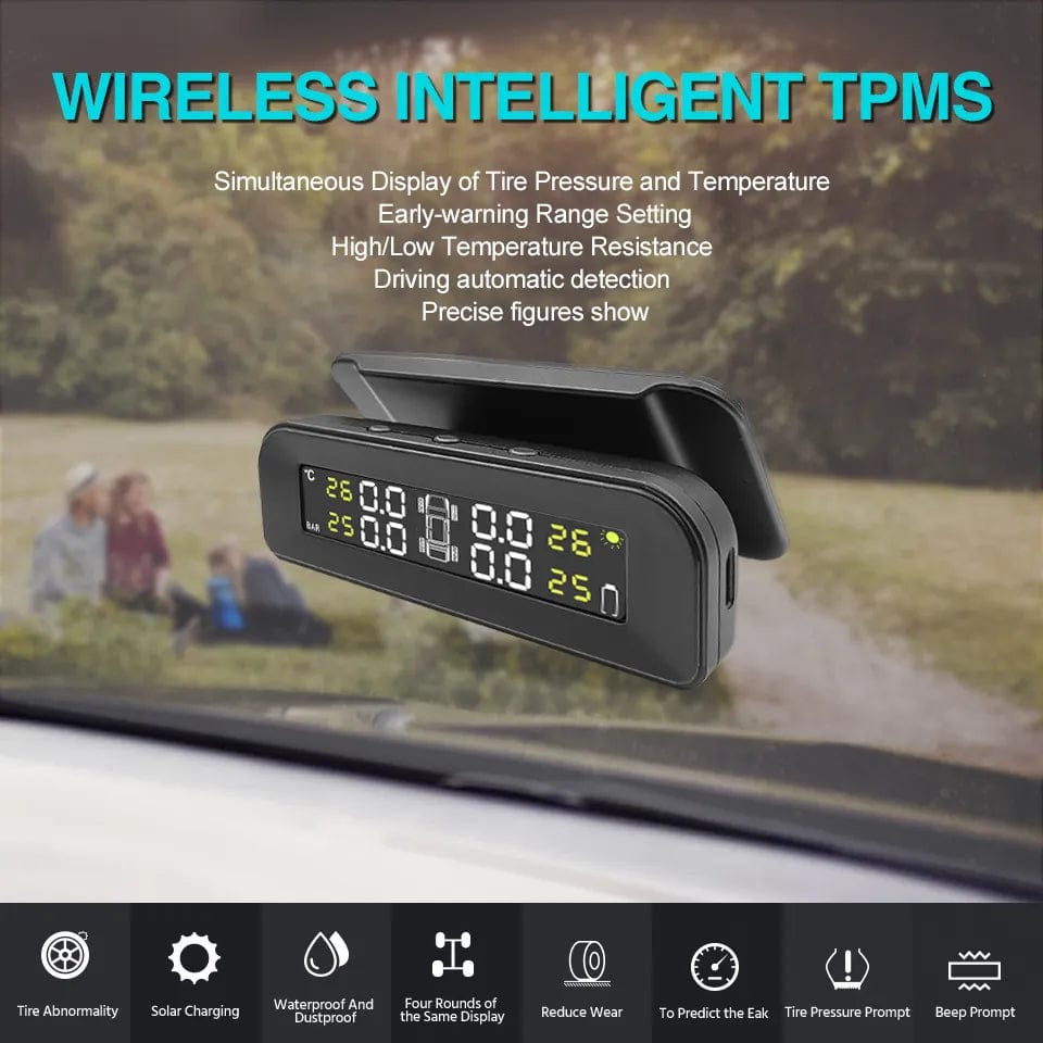 Smart TPMS Car Tyre Pressure Alarm Monitor System 4 Sensors  Display Solar Intelligent Tyre Pressure Temperature Warning