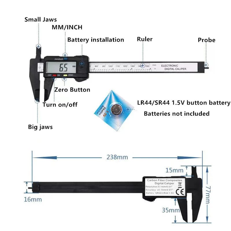 Electronic Digital Calliper 150mm 100mm Carbon Fiber Dial Vernier Calliper Gauge Micrometer Measuring Tool Digital Ruler