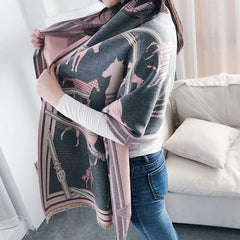 Luxury Winter Cashmere Scarf Women 2023 Design Warm Pashmina Blanket Horse Scarves Female Shawl Wraps Thick Foulard Bufanda