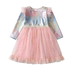 VIKITA Kids Tutu Dress for Girls Long Sleeve Party Prom Vestidos Toddlers Mermaid Unicorn Dresses Kids Princess Autumn Dress