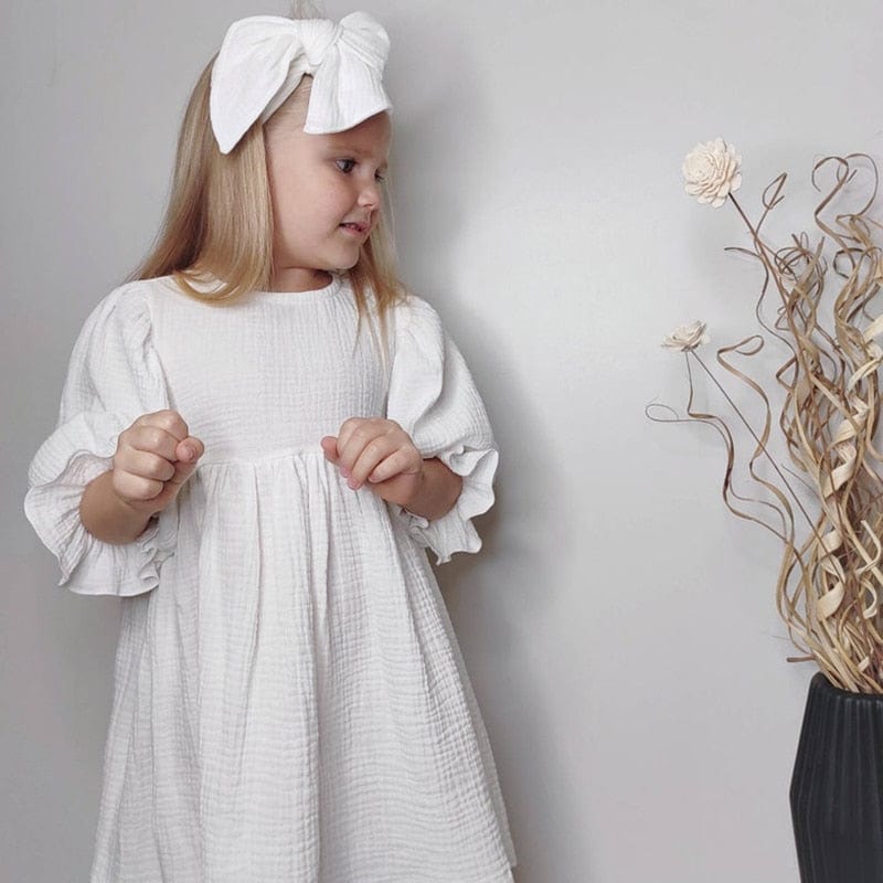 Autumn Spring Children's Clothes Organic Cotton Double Gauze Loose Pockets Baby Girls Dress Fashion Princess Casual Kids Dresses