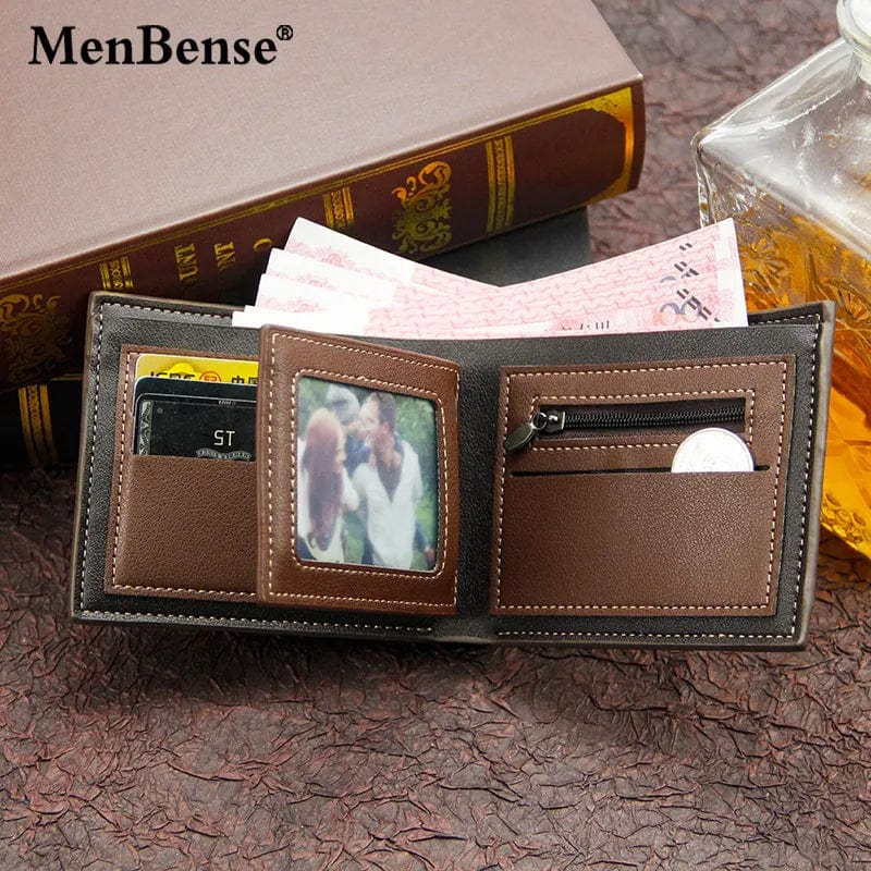 Men's Wallet Short Cross Section Youth Tri-fold Wallet Stitching Business Multi-card Zipper Coin Purse Wallet Passport Cover