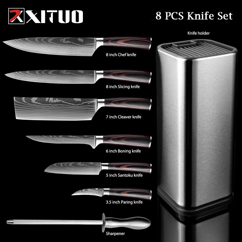 XITUO Chef knife 1-10 Pcs Set Kitchen Knives Laser Damascus Pattern Sharp Japanese Santoku Knife Cleaver Slicing Utility Knife - Wowza