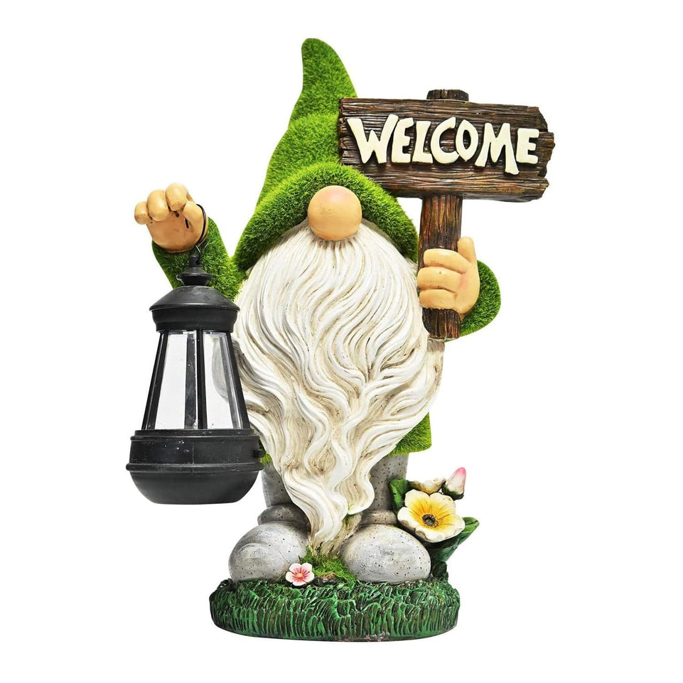 Outdoor Garden Dwarf Statue-resin Dwarf Statue Carrying Magic Ball Solar Led Light Welcome Sign Gnome Yard Lawn Large Figurine