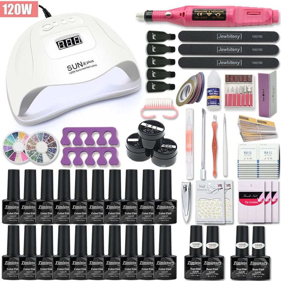 Manicure Set Acrylic Nail Kit With 120/80/54W Nail Lamp 35000RPM Nail drill Machine Choose Gel Nail Polish All For Manicure