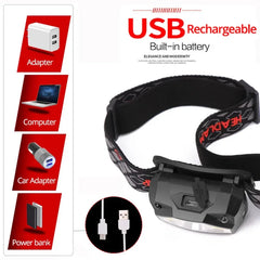 LED Sensor Headlamp USB Rechargeable Headlight Led Head Torch Camping Search Light Head Flashlight for Fishing Lantern