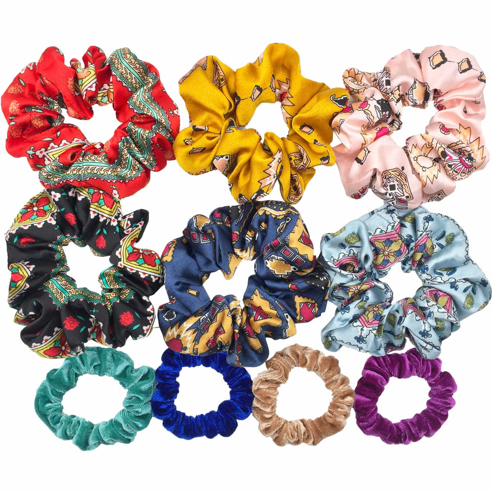 Scrunchies Set Hair Accessories Velvet Chiffon ties band Sequins organza Ponytail Holder Headwear No Crease Leopard Solid  10pcs