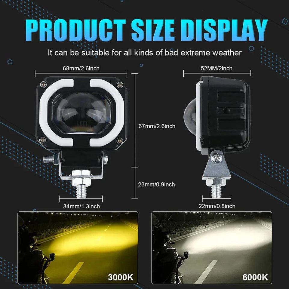 Motorcycle Headlight Auxiliary LED Fog Light Explorers Offroad Angel Eyes LED light Spotlights Light Portable Driving